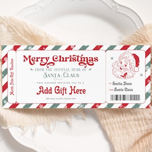 Bon d'achat du père Noël MODIFIABLE, bon d'achat pour le pôle Nord imprimable, billet surprise pour les fêtes, chèque-cadeau du père Noël, carte-cadeau de Noël