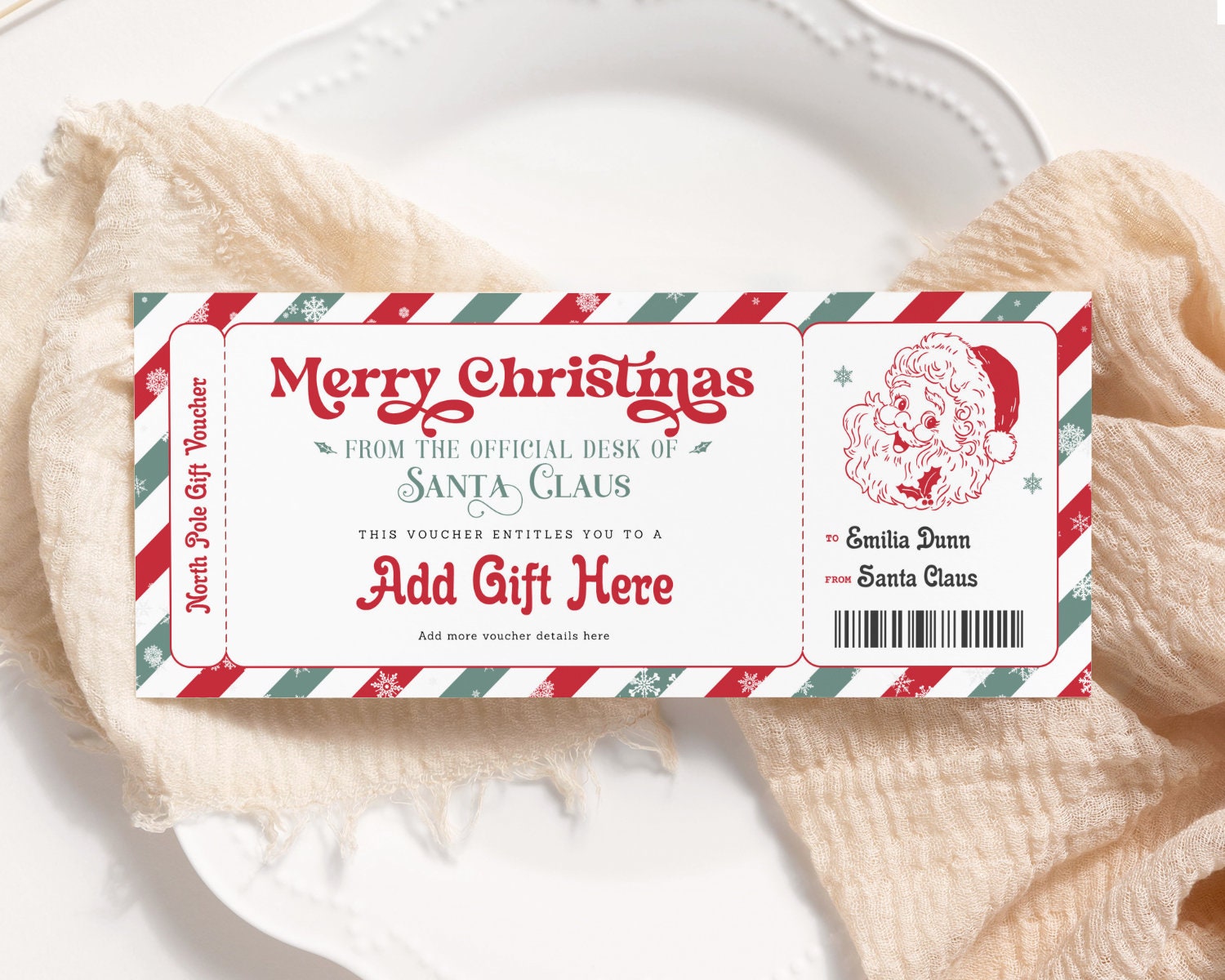 Santa Christmas Voucher EDITABLE, North Pole Voucher Printable, Holiday Surprise Ticket, Santa Gift Certificate, Christmas Gift Card