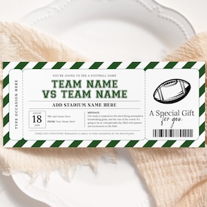 Football Game Ticket EDITIERBAR, Überraschungsfussball-Geschenkgutschein, Surprise Game Ticket-Gutschein, Sportticket druckbar, für jeden Anlass