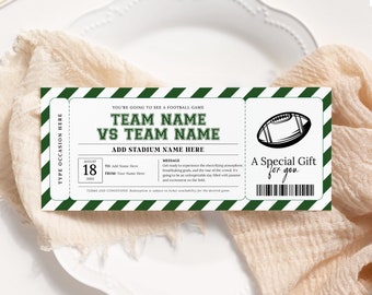Football Game Ticket EDITABLE, Surprise Football Gift Certificate, Surprise Game Ticket Voucher, Sports Ticket Printable, Any Occasion