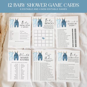 Blue Jean Baby Shower Games Bundle EDITABLE, 12 Denim Baby Shower Game Cards, A Blue Jean Baby is On The Way, Denim Shower Activities DB14
