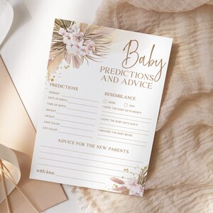 Carte de prédictions et de conseils bohèmes, jeu de baby shower d'herbe de la pampa à imprimer, conseils pour les nouveaux parents, désert tropical, TÉLÉCHARGEMENT IMMÉDIAT