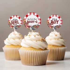 Baby Q Shower Cupcake Toppers EDITABLE, Backyard Baby Shower Cake Toppers, Coed BBQ Gender Neutral Party Decor, Barbecue Shower BBQ25