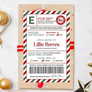 Elf Mail-Versandetiketten EDITIERBAR, Elfen-Spezialaufkleber, Weihnachts-Santa-Versandetikett, Nordpol-Elf-Lieferetikett CR25