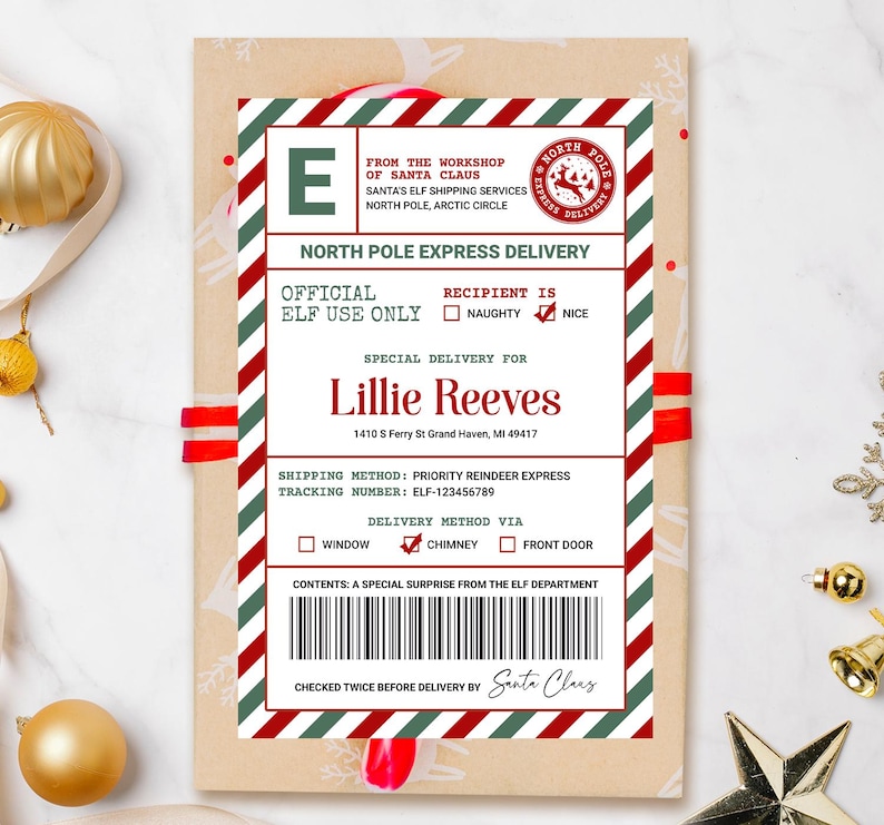 Express Delivery Label Sticker Elf Mail Shipping Labels EDITABLE, Elf Special Delivery Sticker Label ...