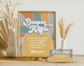 Groovy Diaper Raffle Sign, Sunshine Baby Shower Game, Here Comes The Son, Retro Sun Baby Shower, Diaper Raffle Ticket, INSTANT DOWNLOAD HC03