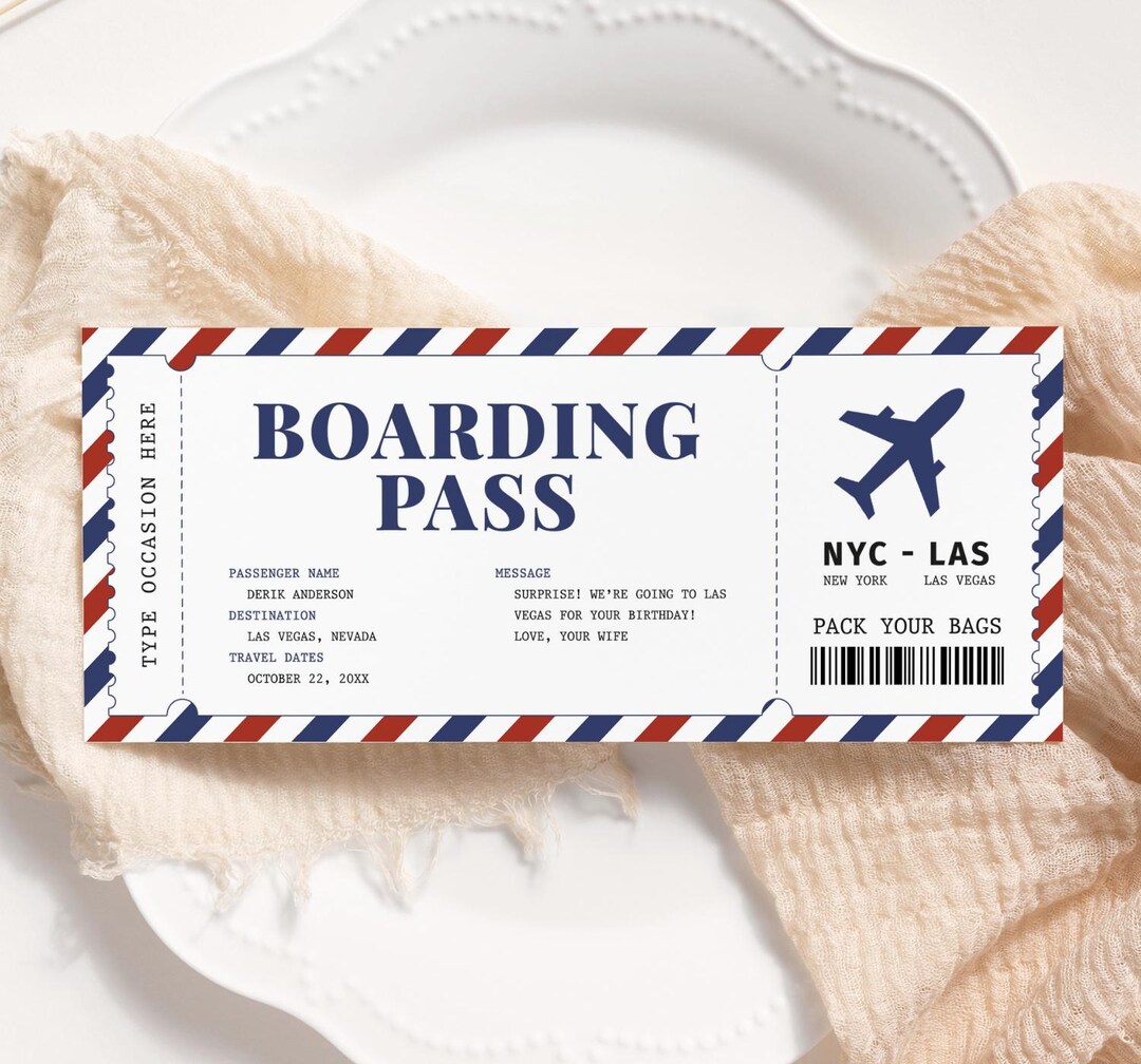 Boarding Pass Ticket Template EDITABLE, Surprise Trip Ticket, Printable ...
