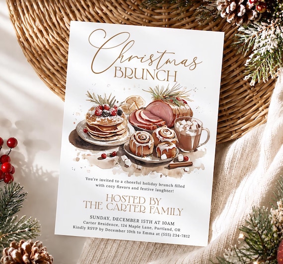 Christmas Brunch Invitation Template, Editable Holiday Brunch Invite, Christmas Breakfast Party, Friendsmas Invitation, Digital Download