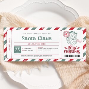 Santa Weihnachtsgeschenk Ticket EDITIERBAR, Überraschungsbesuch bei Santa Trip Ticket Vorlage, Weihnachtsbesuch Gutschein, Printable Holiday Kids Geschenkgutschein