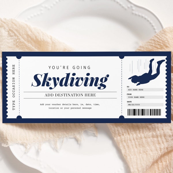Skydiving Ticket Voucher EDITABLE, Surprise Skydiving Experience Gift Certificate Template Printable, Sky Dive Coupon, Any Occasion