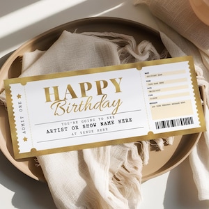Gold Concert Ticket Template EDITABLE, Surprise Concert Gift Ticket Printable, Birthday Gift Voucher, Event Ticket Invitation, Any Occasion
