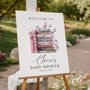 Storybook Baby Shower Welcome Sign EDITABLE, Coquette Book Themed Bridal Shower Welcome Poster, New Chapter Shower, Books Shower Party CB06