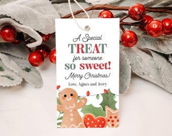 Christmas Treat for Someone Sweet Tags EDITABLE, Printable Gingerbread Gift Tag, Holiday Cookie Gift Label, Christmas Sweet Gift Tags
