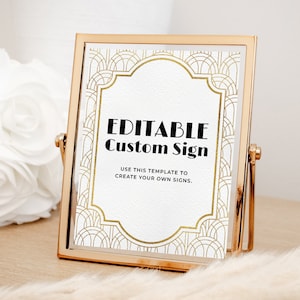 Custom Gatsby Party Sign EDITABLE, Art Deco Birthday Sign Printable, Roaring 20s, 1920s Speakeasy Party Decor, Sign Template, 8x10
