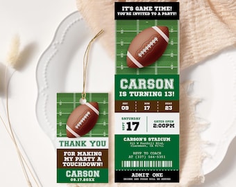 Football Birthday Ticket Invitation EDITABLE, American Football Party Invitation, Printable First Down Birthday Invite, Kids Birthday FB19