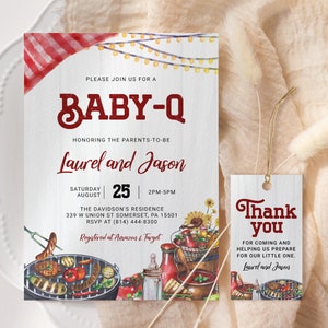 Baby-Q Shower Invitation EDITABLE, BBQ Baby Shower Invitation Printable, Couples Backyard Baby Shower Invite, Coed Gender Reveal BBQ25