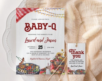Baby-Q Shower Invitation EDITABLE, BBQ Baby Shower Invitation Printable, Couples Backyard Baby Shower Invite, Coed Gender Reveal BBQ25