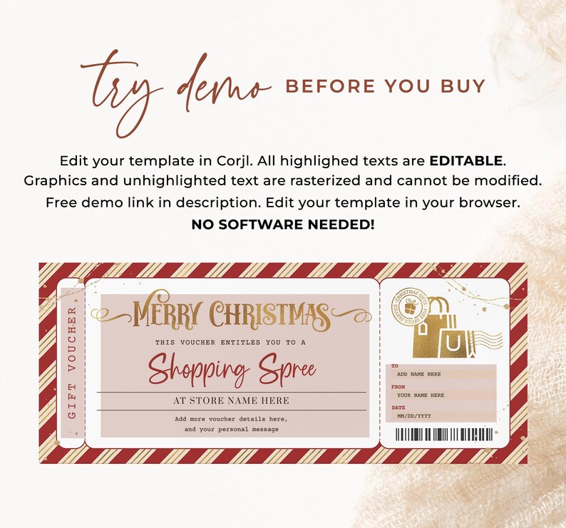 Shopping Spree Christmas Voucher EDITABLE, Shopping Day Gift Certificate Template, Holiday Surprise Ticket, Printable Shopping Spree Coupon image 4