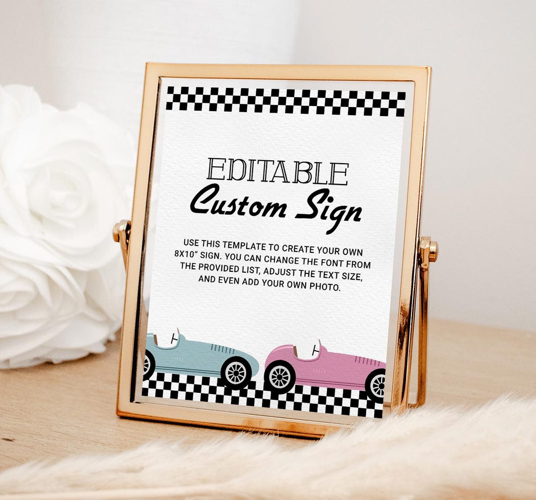 Custom Race Car Party Sign EDITABLE, Racing Birthday Sign Template ...