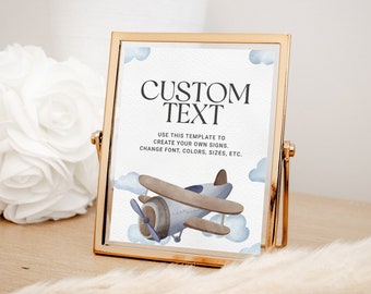 Custom Airplane Party Sign, EDITABLE Sign Template, 8x10, Vintage Airplane First Birthday Party Decor Printable, Pilot Aviation Party AP13