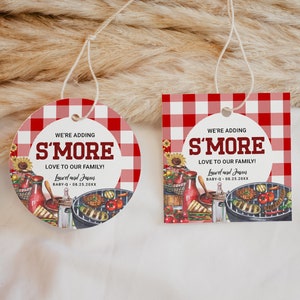 BBQ S&#39;more Favor Tags EDITABLE, Backyard Baby Shower Thank You Tags Printable, Baby-Q Couple Shower Tags, Barbecue Shower Gift Tags BBQ25