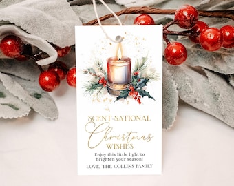 Etiquetas de regalo navideñas editables para velas, etiquetas de regalo navideñas imprimibles, etiquetas de agradecimiento para empleados, personal, vecinos y maestros.