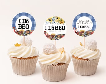 I Do BBQ Cupcake Toppers EDITABLE, Bbq Couple Shower Cake Toppers, Printable Backyard Engagement Party Decor, Barbecue Sunflower Shower DS58