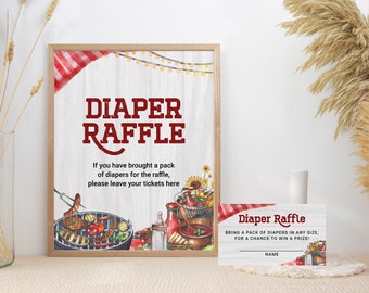 Diaper Raffle BBQ Baby Shower Sign, Backyard Baby Shower Diaper Ticket Printable, Coed Baby-Q, Barbecue Shower, INSTANT DOWNLOAD BBQ25