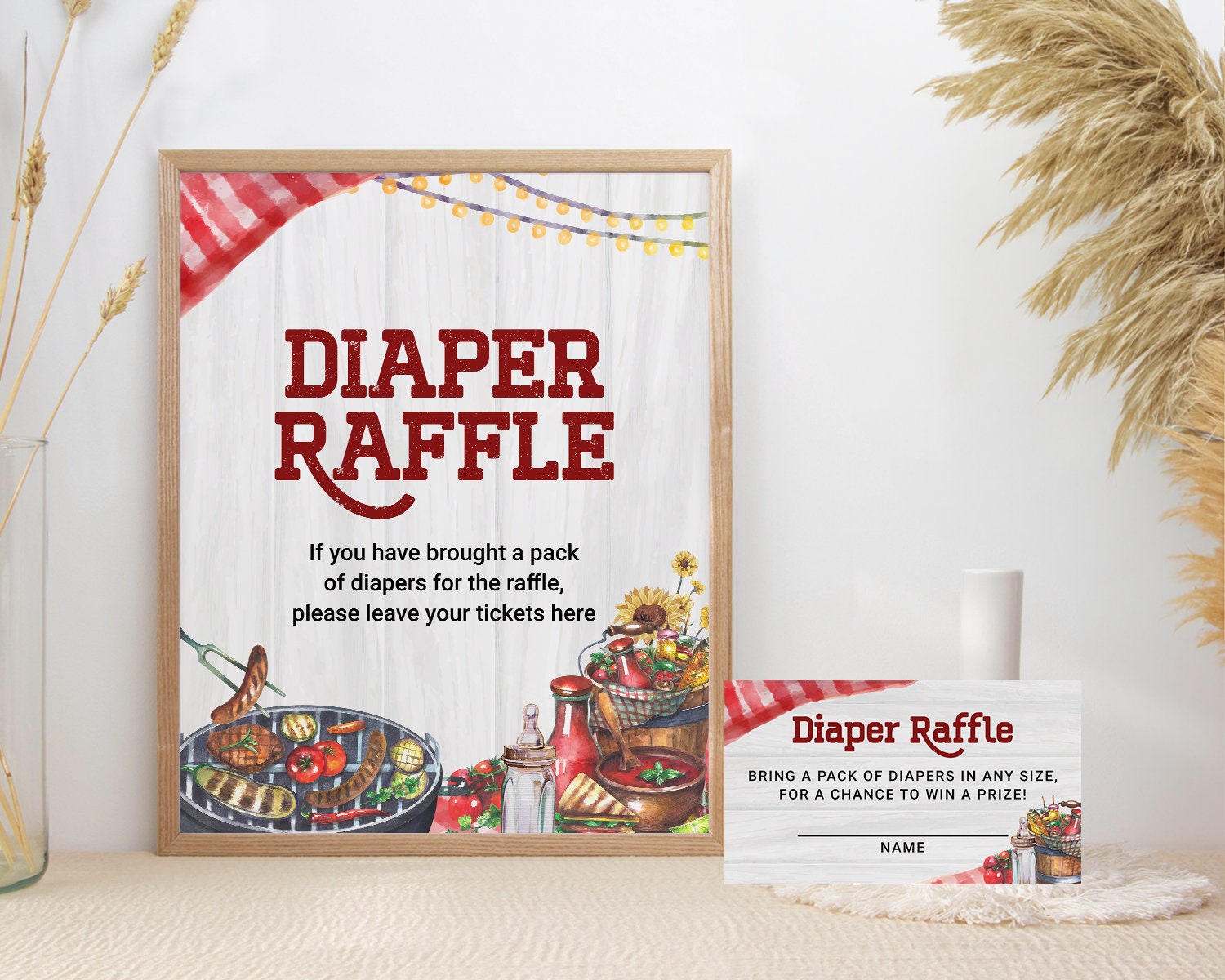 Diaper Raffle BBQ Baby Shower Sign, Backyard Baby Shower Diaper Ticket ...