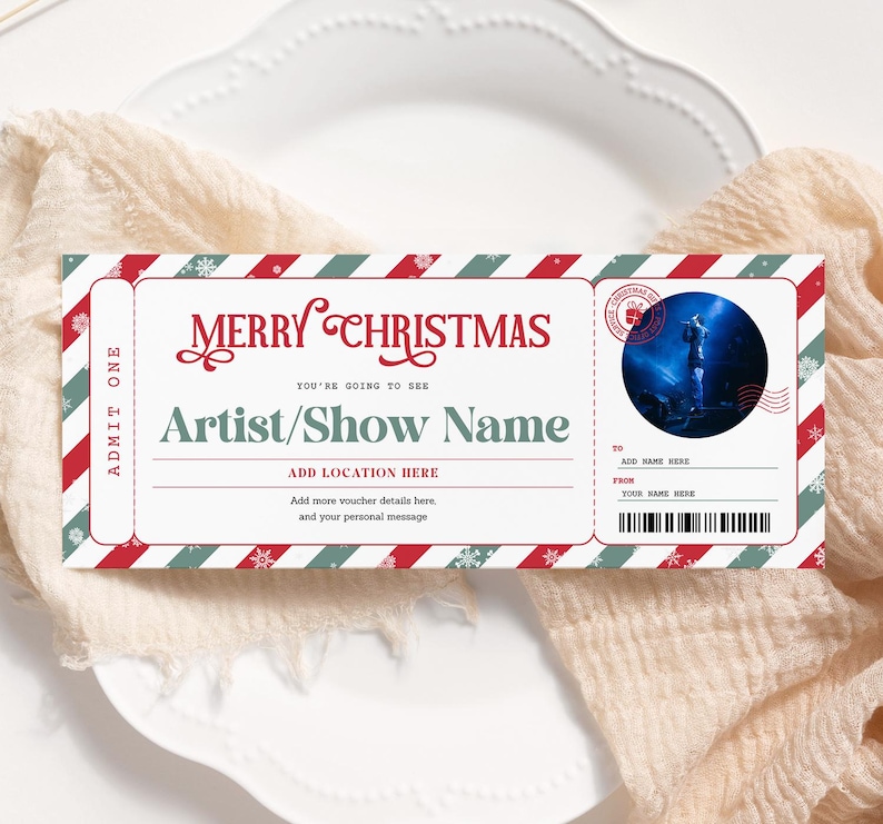 Christmas Concert Ticket EDITABLE, Holiday Surprise Ticket, Concert Ticket Template Printable, Christmas Event Tickets, Concert Gift Ticket