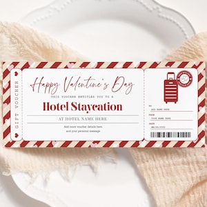 Hotel Reservation Valentine Voucher EDITABLE, Weekend Away Trip Gift, Hotel Staycation Certificate Printable, Personalized Gift HR22