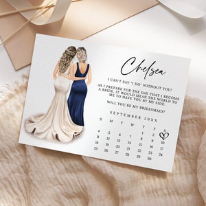 Cartão de calendário de proposta de madrinha personalizado, você será meu cartão de madrinha, você será minha madrinha de honra, cartão de reserva de data para impressão