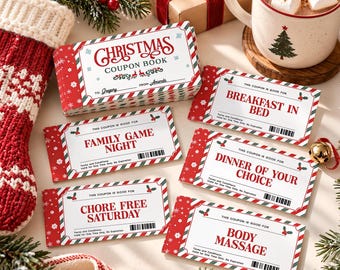 Editable Christmas Coupon Book, Printable Coupon Book Template, Coupon Book for Kids, Custom Christmas Coupon, Coupon Book Gift for Him