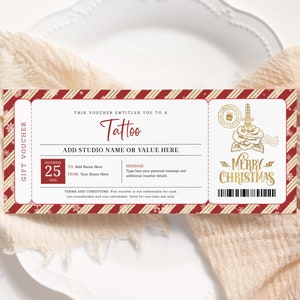 Tattoo-Weihnachtsgutschein EDITIERBAR, Tattoo-Geschenkgutscheinvorlage zum Ausdrucken, Get Inked Geschenkkarte, Tattoo-Weihnachtsticket, Tattoo-Coupon