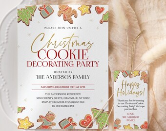Christmas Cookie Decorating Party Invitation EDITABLE, Christmas Baking Party Invite Printable, Gingerbread Invitation, Holiday Cookie Party