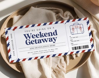 Wochenend-Geschenkgutschein-Vorlage, EDITIERBARE druckbare Wochenendkarte, Geburtstagsreise-Coupon, Reisegutschein-Geschenk WG22