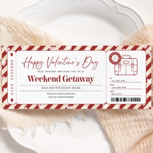 Valentijnsvoucher voor weekendje weg BEWERKBAAR, weekendje weg, verrassingskaartje voor Valentijnsdag, pak je koffers, afdrukbaar certificaat, WG22