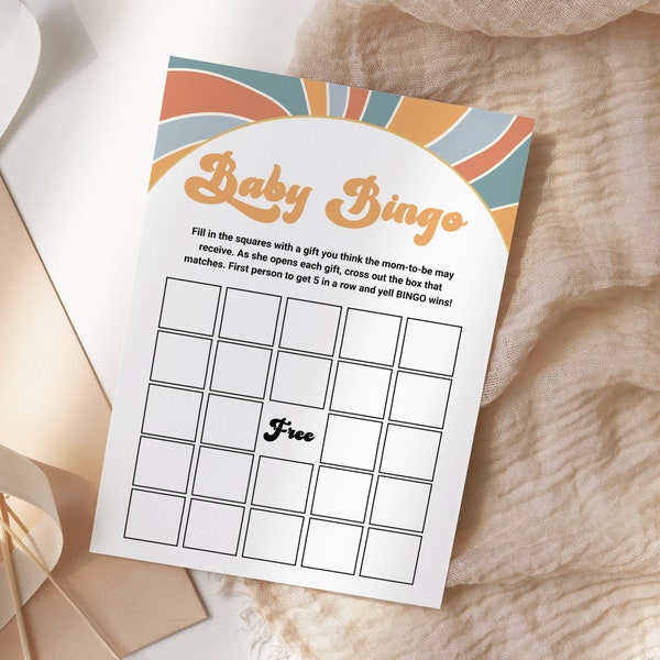 Groovy Baby Bingo Shower Game Cards, Retro Baby Shower Games, Baby Gift Bingo, Printable Baby Bingo Template, INSTANT DOWNLOAD HC03