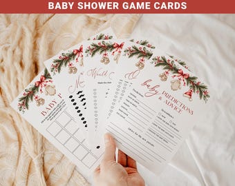 Christmas Baby Shower Games Bundle, Editable Merry Little Baby Shower Game Cards, Printable Holiday Winter Baby Shower Activities ML17