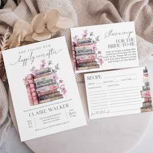 Storybook Bridal Shower Invitation Set EDITABLE, Book Themed Bridal Shower Invitation Printable, New Chapter Bridal Shower Recipe Card CB06