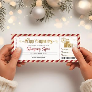 Shopping Spree Christmas Voucher EDITABLE, Shopping Day Gift Certificate Template, Holiday Surprise Ticket, Printable Shopping Spree Coupon