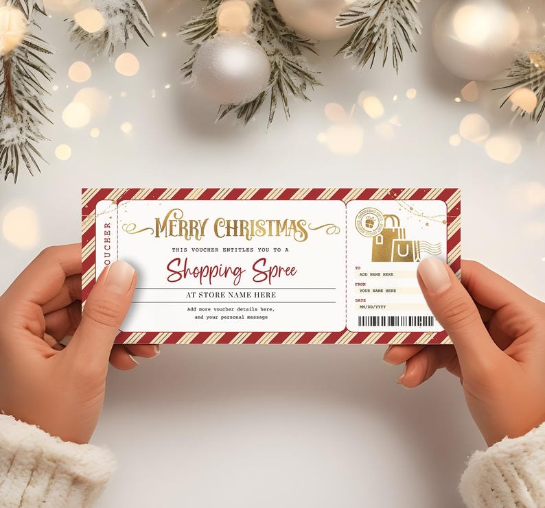Shopping Spree Christmas Voucher EDITABLE, Shopping Day Gift Certificate Template, Holiday Surprise Ticket, Printable Shopping Spree Coupon