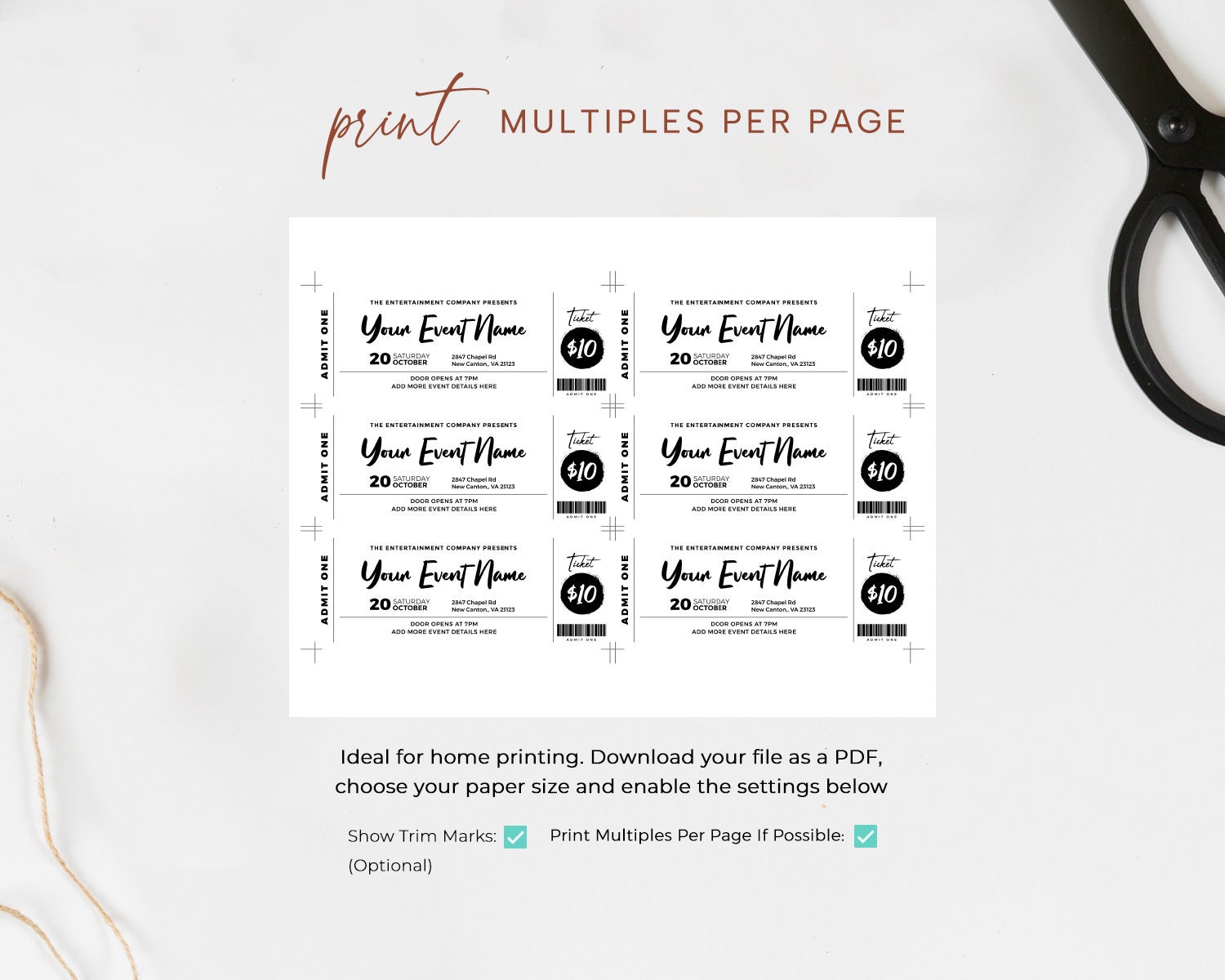 Event Ticket Template EDITABLE, Printable Minimalist Party Ticket ...