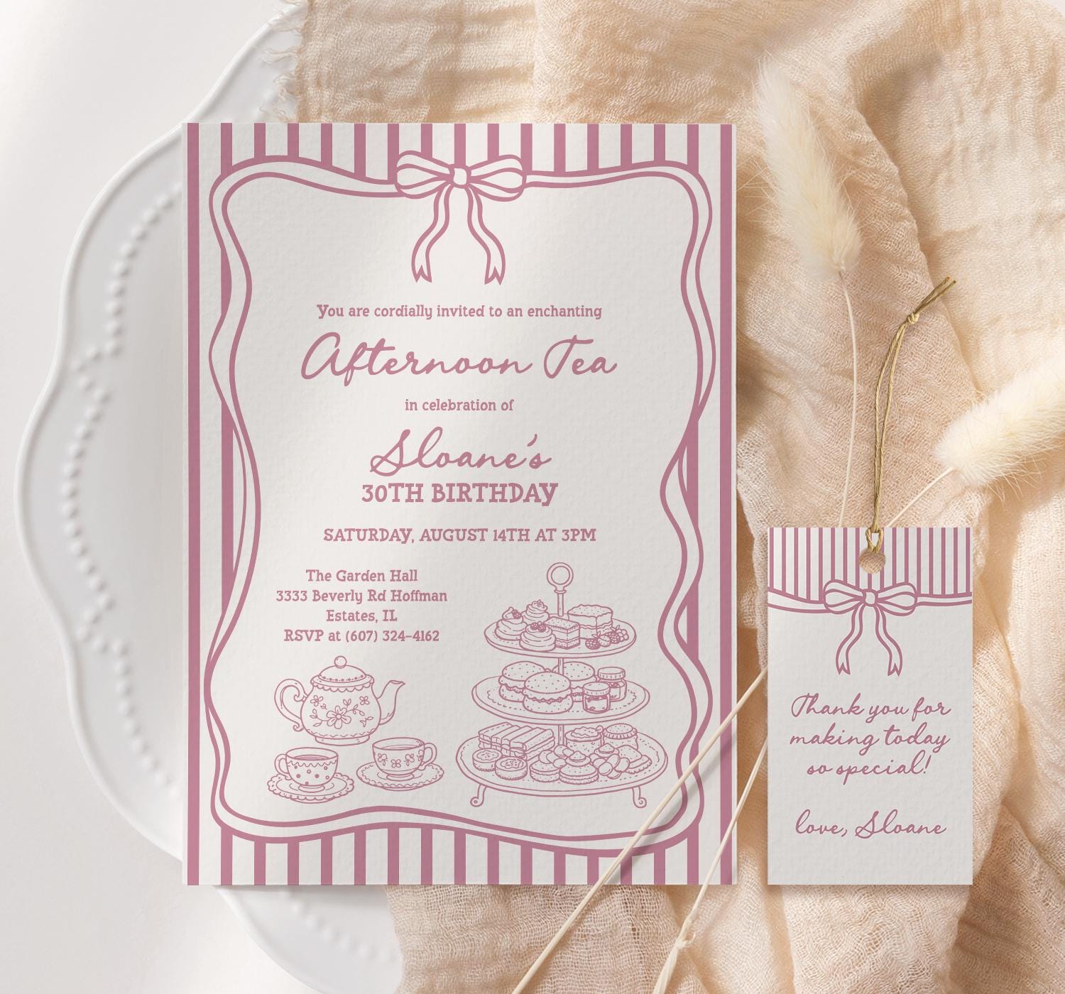 Hand Drawn Tea Birthday Party Invitation, Editable Coquette High Tea ...