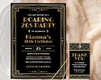 Gatsby Birthday Invitation EDITABLE, Roaring 20s Birthday Invitation Printable, Art Deco Party Invite, 1920s Invitation, Speakeasy Party