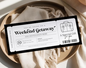 Weekend Getaway Gift Certificate Template, Editable Surprise Weekend Away Voucher, Birthday Trip Ticket, Printable Travel Gift WG22