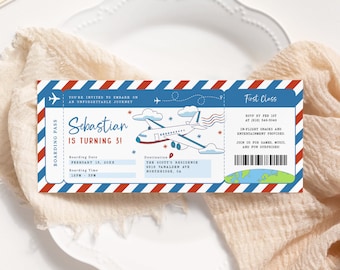 Airplane Birthday Ticket Invitation EDITABLE, Boarding Pass Invitation, Printable Plane Ticket Invitation, Kids Party Ticket Invite PB32
