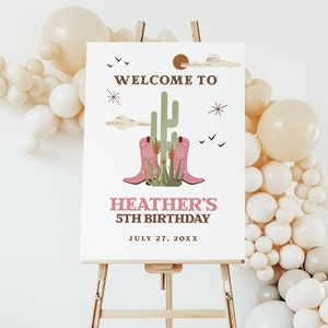 Cowgirl Birthday Welcome Sign EDITABLE, Girl 1st Rodeo Birthday Party Sign Printable, Western Party Decor, Wild West Welcome Poster CW02