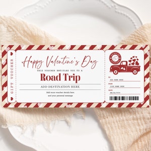 Road Trip Valentines Ticket EDITIERBAR, Überraschungsreise-Geschenkgutschein zum Ausdrucken, Wochenendausflug, Road Trip Valentines Voucher