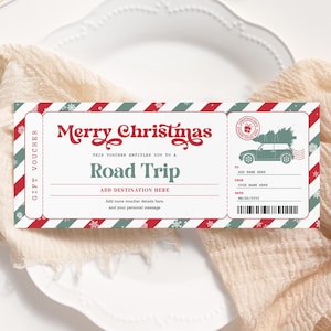 Biglietto di Natale per viaggio su strada MODIFICABILE, Buono regalo per viaggio su strada a sorpresa, Viaggio di fine settimana, Modello di buono di viaggio di Natale stampabile